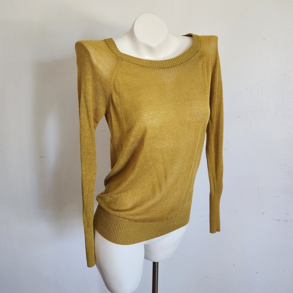 Banana Republic Heritage Linen Blend Sweater XS Mustard Thin Knit Lightweight - Picture 4 of 11
